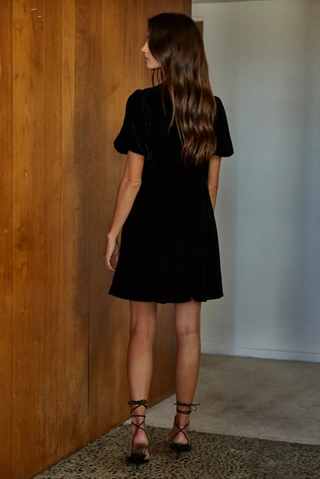 VELVET SPARKLE BOW MINI DRESS