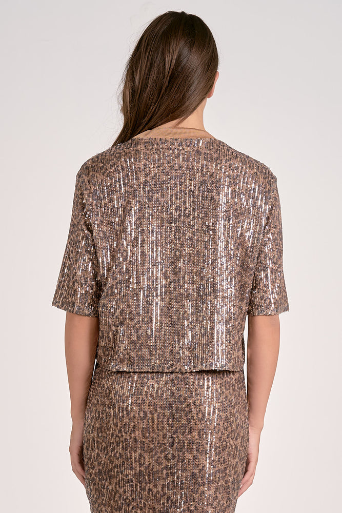 CHEETAH PRINT SEQUIN TOP